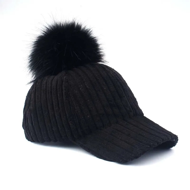 Women's Faux Fur Solid Pattern Casual Wear Winter Baseball Hat