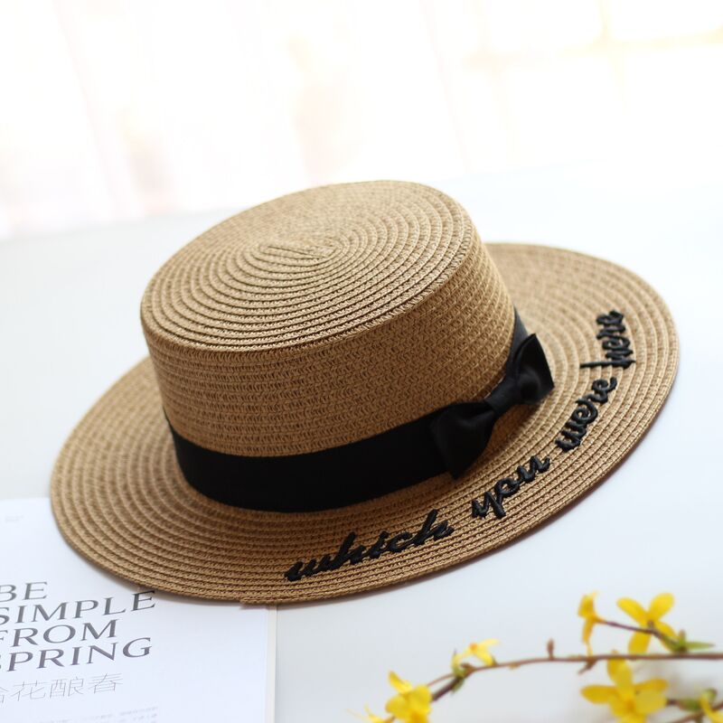 Women's Straw Letter Pattern Casual Embroidery Ribbon Sun Hats