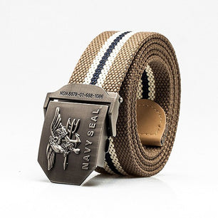 Men's Canvas Buckle Closure Striped Pattern Trendy Military Belts