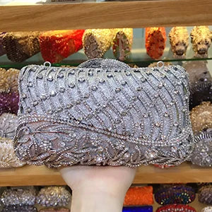 Women's Metallic Hasp Closure Rhinestone Trendy Wedding Clutch