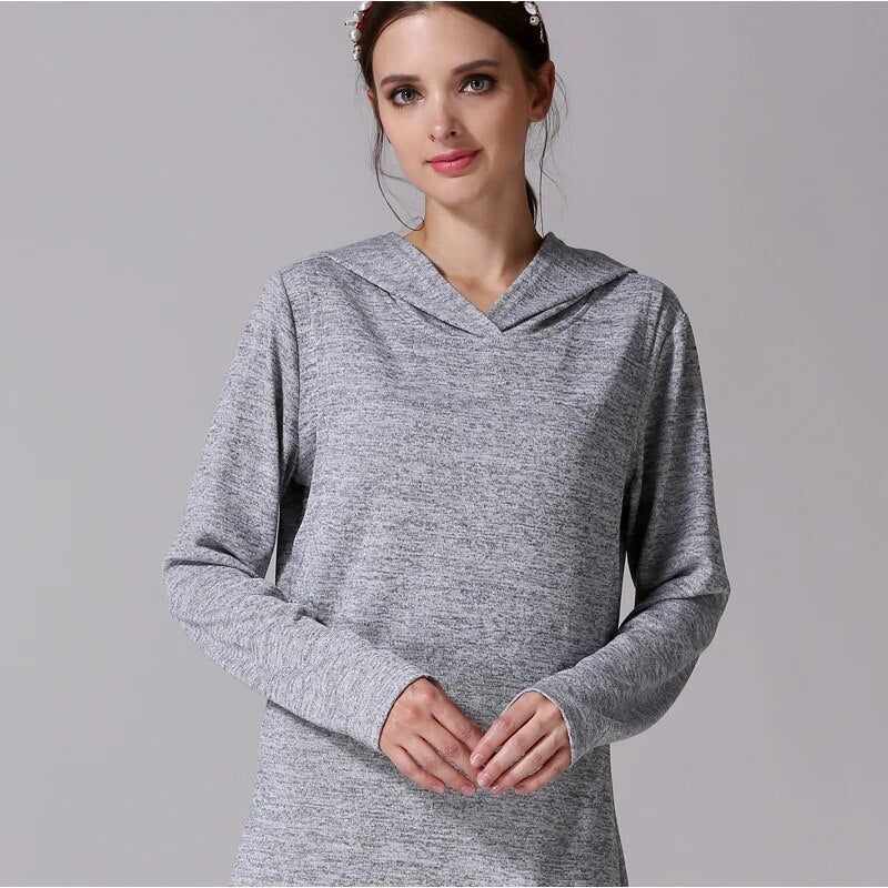 Women's Spandex Long Sleeves Breastfeeding Hooded Maternity Dress