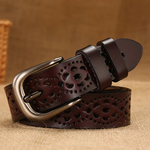 Women's Cowskin Pin Buckle Closure Patchwork Trendy Strap Belts