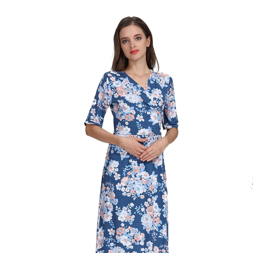 Women's Cotton V-Neck Short Sleeves Floral Casual Maternity Dress