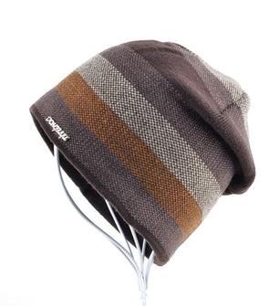 Men's Polyester Beanies Double-Layer Striped Pattern Hip Hop Cap