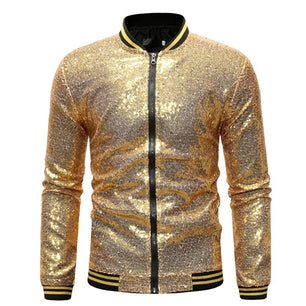 Men's Polyester V-Neck Full Sleeves Sequined Pattern Jackets