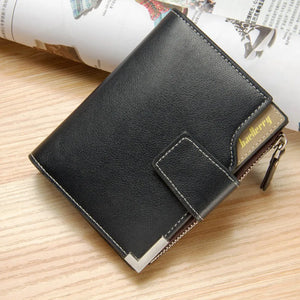 Men's PU Leather Zipper Closure Solid Pattern Card Holder Wallets