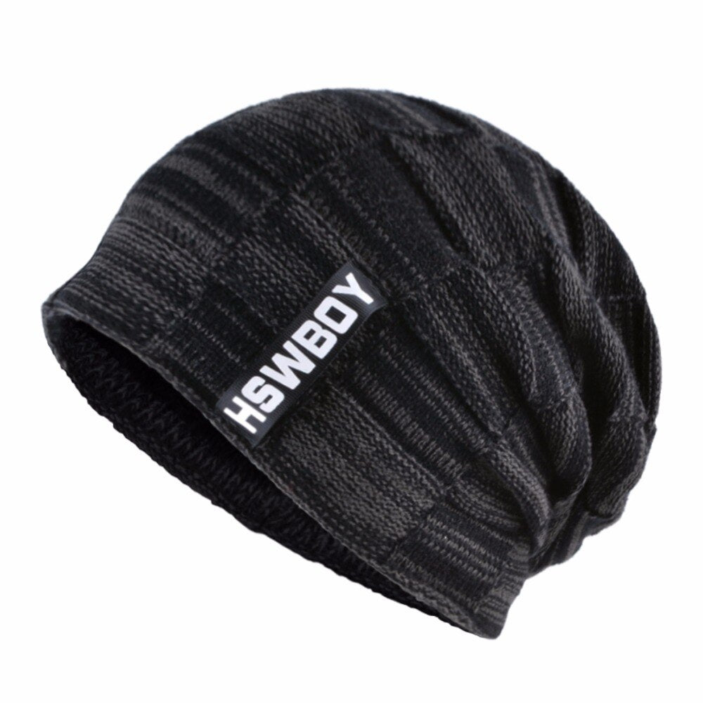 Men's Acrylic Beanies Double-Layer Patchwork Pattern Hip Hop Cap