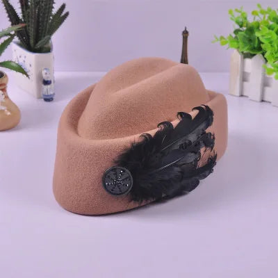 Women's Wool Feather Pattern Winter Trendy Warm Fedoras Cap