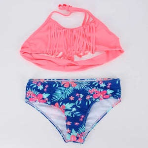 Kid's Polyester Square-Neck Floral Pattern Trendy Swimwear Suit