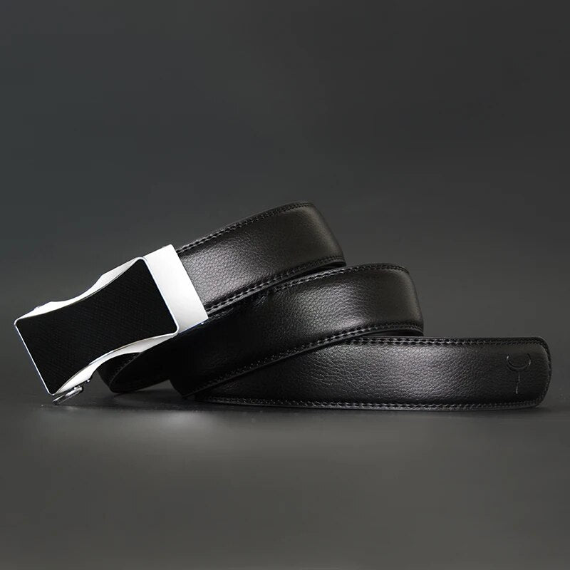 Men's Cowskin Automatic Buckle Closure Plain Pattern Strap Belts