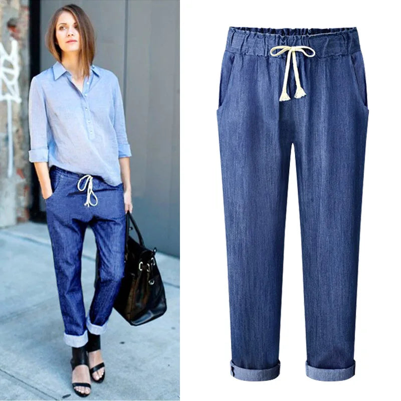 Women's Polyester Mid Waist Drawstring Closure Casual Pants