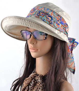 Women's Rayon Adjustable Strap Printed Pattern Sun Protection Hat