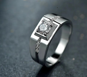 Men's 100% 925 Sterling Silver Zircon Channel Setting Trendy Ring