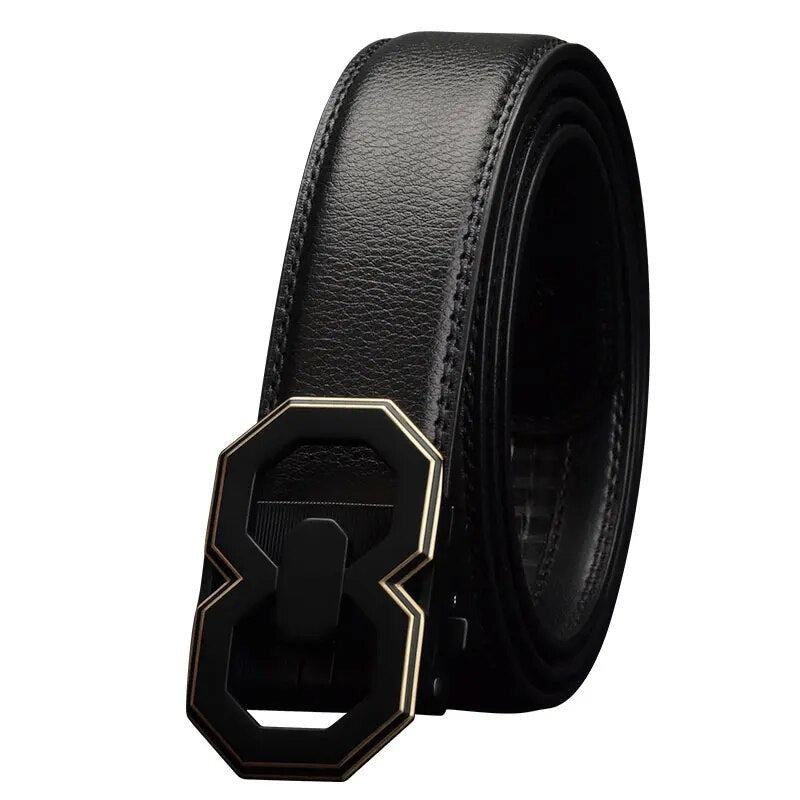 Men's Cowskin Automatic Buckle Closure Plain Pattern Strap Belts