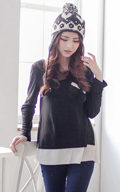 Women's Polyester O-Neck Long Sleeves Solid Maternity T-Shirt