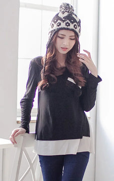 Women's Polyester O-Neck Long Sleeves Solid Maternity T-Shirt