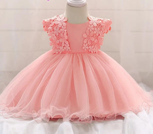 Kid's Polyester O-Neck Sleeveless Floral Pattern Princess Dress