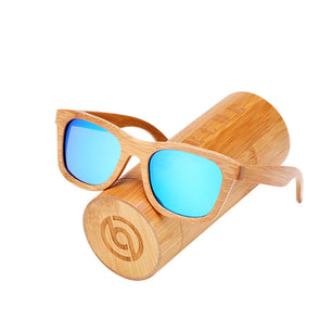 Women's Bamboo Frame Polaroid Lens Square Shaped Sunglasses