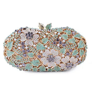 Women's Metallic Hasp Closure Flower Beaded Bridal Wedding Clutch