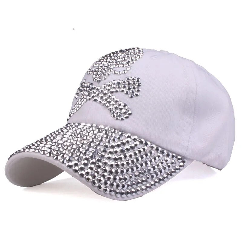 Women's Cotton Adjustable Strap Rhinestone Casual Baseball Caps