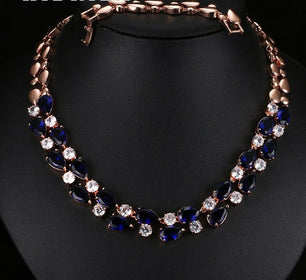 Women's Copper Cubic Zirconia Link Chain Water Drop Necklace