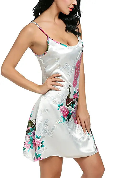 Women's Polyester Round Neck Sleeveless Nightgown Sleepwear Dress