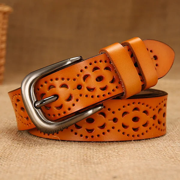 Women's Cowskin Pin Buckle Closure Patchwork Trendy Strap Belts