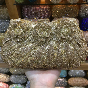 Women's Metallic Hasp Closure Rhinestone Pattern Wedding Clutch