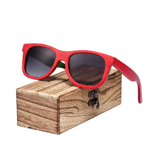 Women's Wooden Frame Polaroid Lens Square Shaped Sunglasses