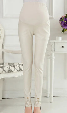 Women's Spandex Button Fly Closure Solid Pattern Maternity Pants