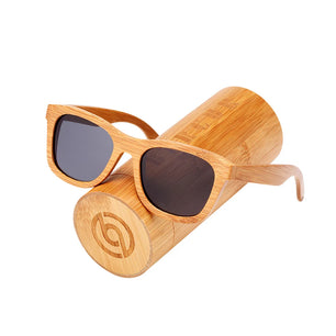 Women's Bamboo Frame Polaroid Lens Square Shaped Sunglasses