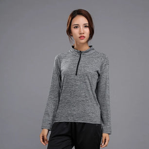 Women's Polyester Full Sleeve Solid Pattern Yoga Wear T-Shirt