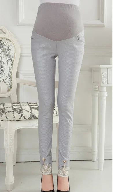 Women's Spandex Button Fly Closure Solid Pattern Maternity Pants