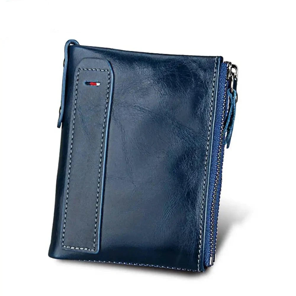 Men's Genuine Leather Zipper Closure Solid Pattern Trendy Wallet