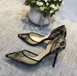 Women's Mesh Pointed Toe Slip-On Closure High Heels Party Shoes