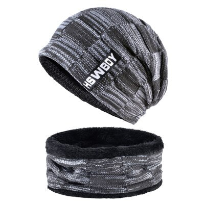 Men's Acrylic Beanies Double-Layer Patchwork Pattern Hip Hop Cap