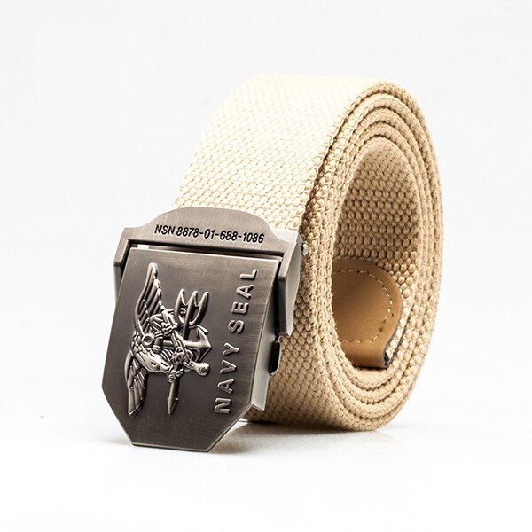 Men's Canvas Buckle Closure Striped Pattern Trendy Military Belts