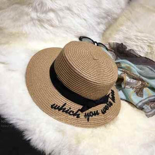 Women's Straw Letter Pattern Casual Embroidery Ribbon Sun Hats