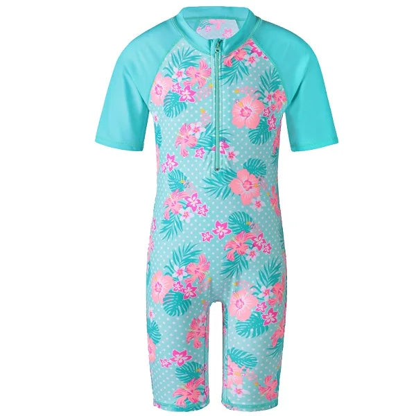 Kid's Nylon O-Neck Long Sleeves Printed Pattern Swimwear Suit