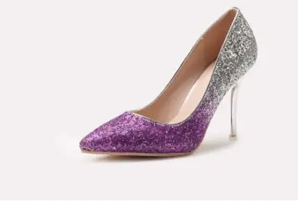 Women's Sequined Cloth Pointed Toe Slip-On Closure High Heels Shoes