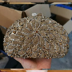 Women's Metallic Hasp Closure Rhinestone Pattern Wedding Clutch