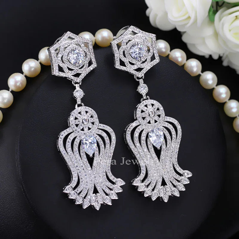 Women's Copper Cubic Zirconia Ethnic Bridal Wedding Drop Earrings