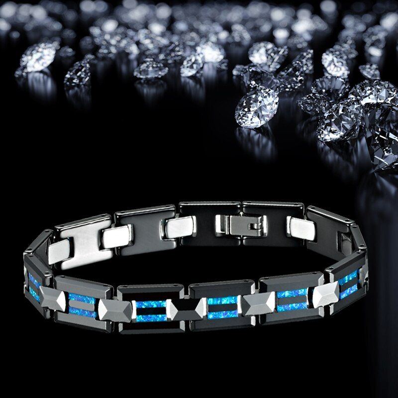 Men's Ceramic Stainless Steel Geometric Prong Setting Bracelet