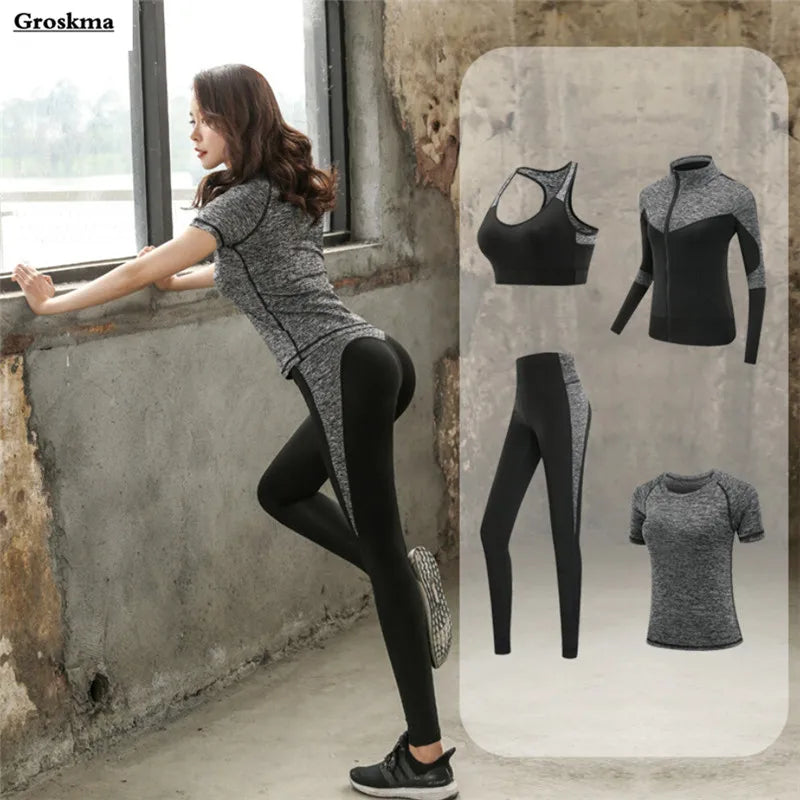 Women's Spandex Short Sleeves Running Fitness Sports Yoga Set