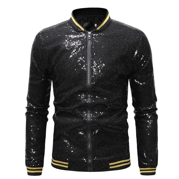 Men's Polyester V-Neck Full Sleeves Sequined Pattern Jackets