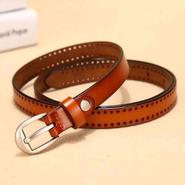 Women's Cowskin Pin Buckle Closure Patchwork Trendy Straps Belts