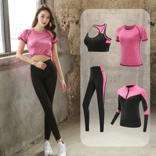 Women's Spandex Short Sleeves Running Fitness Sports Yoga Set