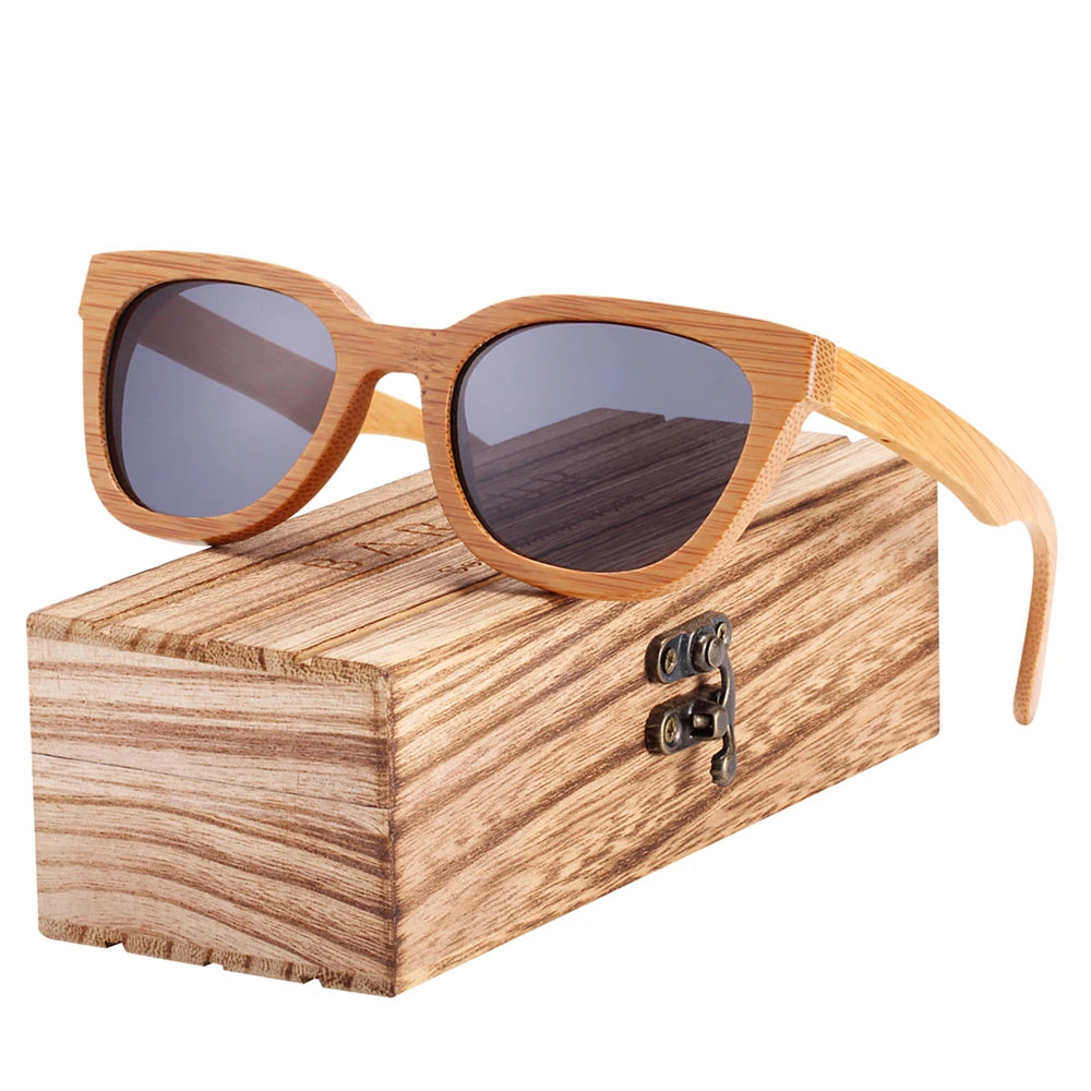 Women's Bamboo Frame TAC Lens Square Shape Trendy Sunglasses