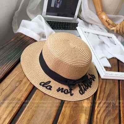 Women's Straw Letter Pattern Casual Embroidery Ribbon Sun Hats