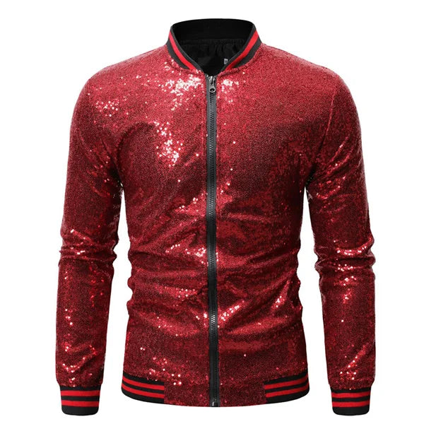 Men's Polyester V-Neck Full Sleeves Sequined Pattern Jackets